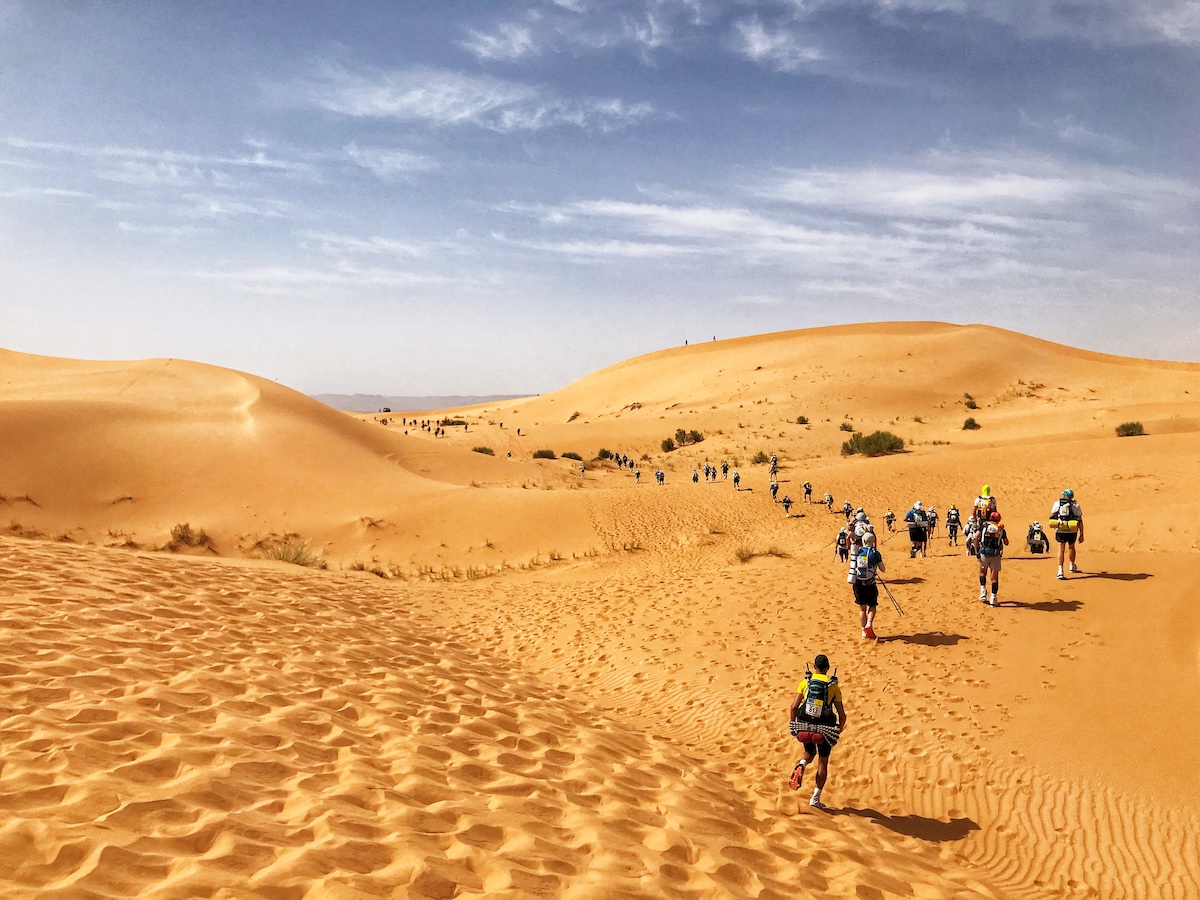 Marathon Des Sables Review: 6 Marathon/6 Days in The Sahara! | Marathon des sables sand dunes action shot During Marathon des Sables