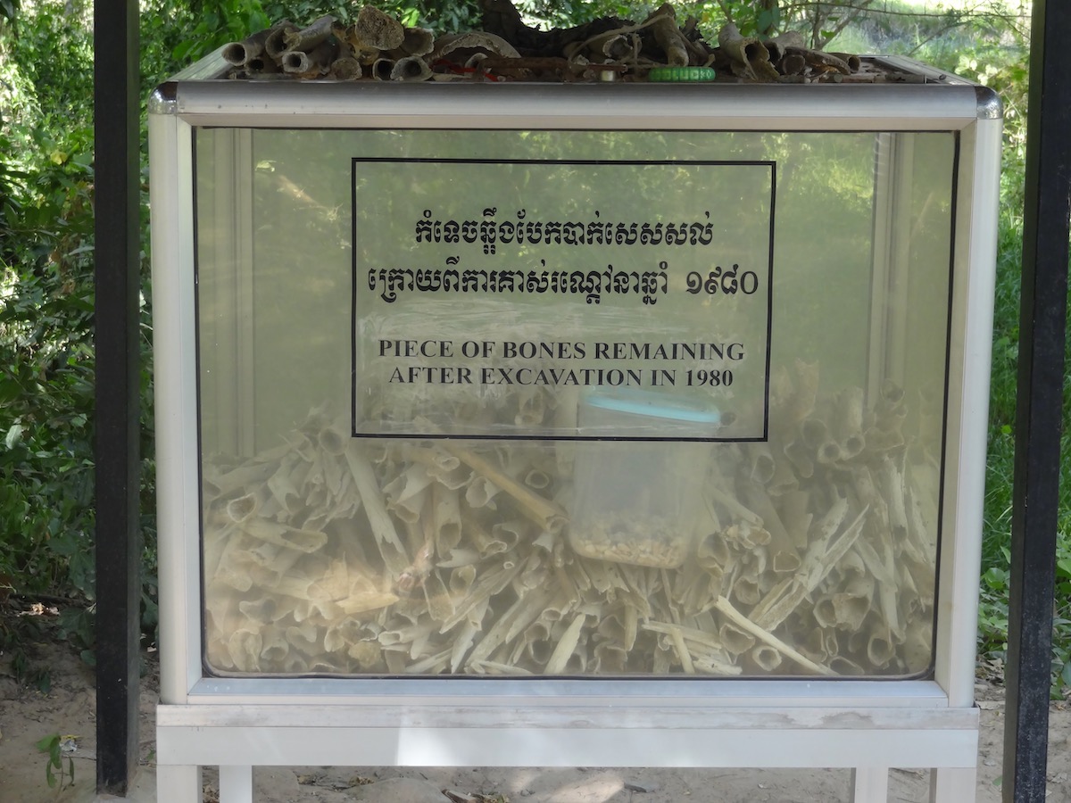 The Rise and Fall of The Khmer Rouge Regime in Cambodia | Choeung Ek genocidal center Pieces of bones remaining after excavation in Choeung Ek Genocidal Center in Phnom Penh, Cambodia