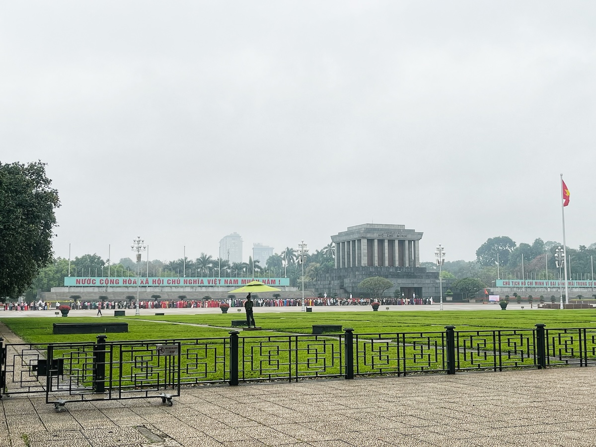 One Day in Hanoi Itinerary: No Transport Needed (Walking Only!) | Ho Chi Minh Mausoleum A large queue lines up outside Ho Chi Minh's Mausoleum in Hanoi