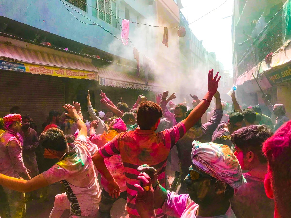 The Worst of The Holi Festival in India | Holi festival unsafe for women Crowds dancing in the streets celebrating The Holi Festival in Vrindavan and Mathura