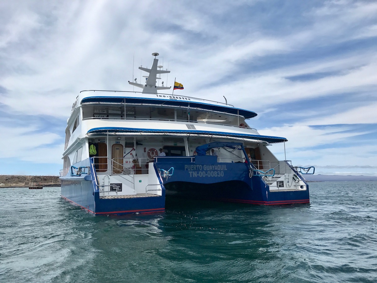 5 Days in The Galapagos Islands Itinerary (On a Cruise) | Luxury Galapagos Cruise Baltra A cruise ship rides on the water during a 5 days Galapagos trip