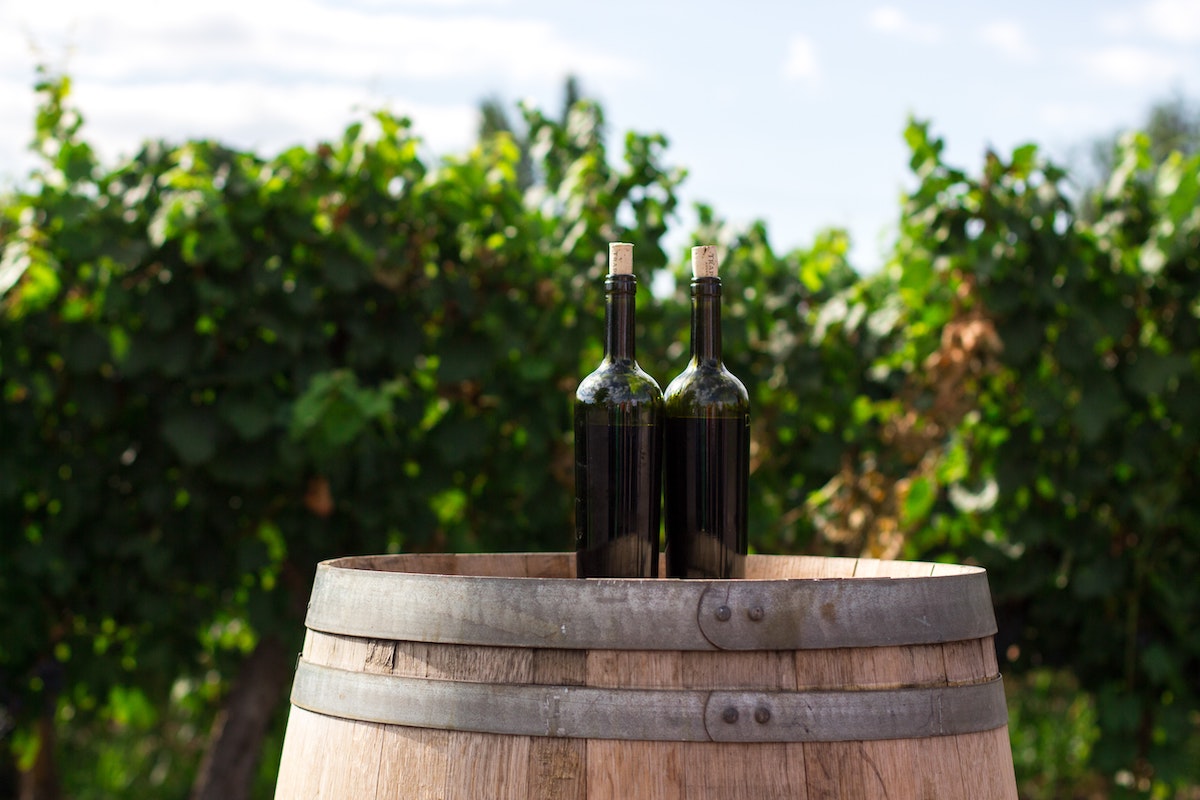 23 Best Things To Do in Ushuaia, Argentina | Patagonian wine Two corked wine bottles on top of a barrel