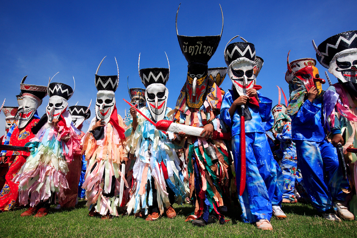 17 Best Thailand Festivals (That You May Never Heard Of) | Phi Ta Khon Festival Colourful Thai festival named Phi Ta Khon, a type of masked procession.