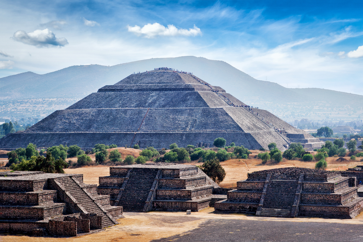 16 Famous Landmarks in Mexico (& How To See Them in 2024!) | Teotihuacan Pyramids Panorama of Pyramid of the Sun. Teotihuacan. Mexico. View from the Pyramid of the Moon.