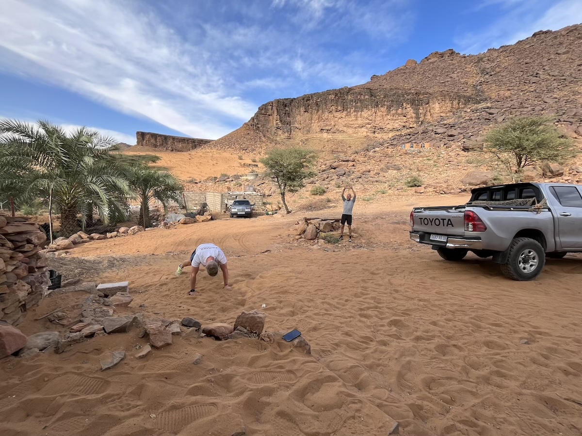 2023 Review: Turning 40, Feeling Good & Plans For 2024 | Working out in Mauritania Two men exercising in the desert of Mauritania